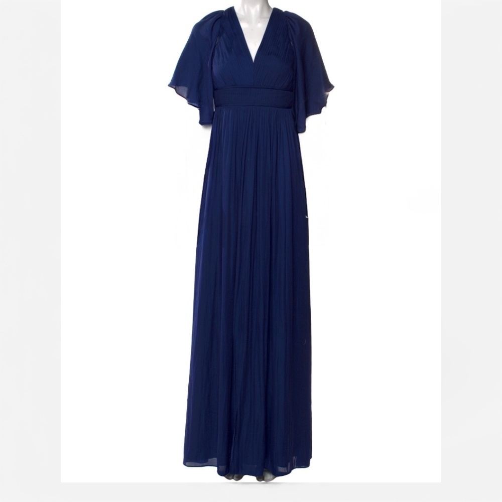 HALSON HERITAGE V-Neck Long Flowy Dress Evening Gown in Blue Size 2 - Picture 3 of 11